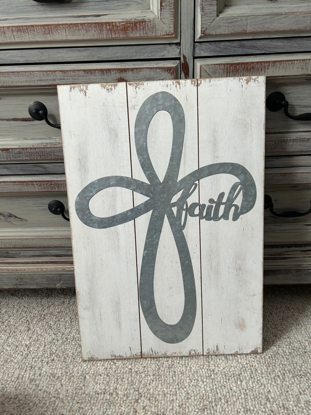 Faith Wooden Wall Plaque with Gray Script Cross